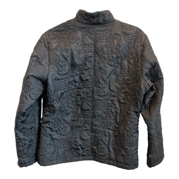 Vintage Boho Chico’s Design Black Quilted Embroidered Zip Jacket Size 1 M/L - Picture 3 of 6